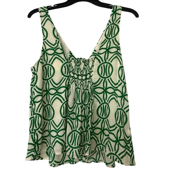 MAEVE Anthropology NWT Verena Tie Front Green & Cream Geometric Print Tank Small - Picture 3 of 10
